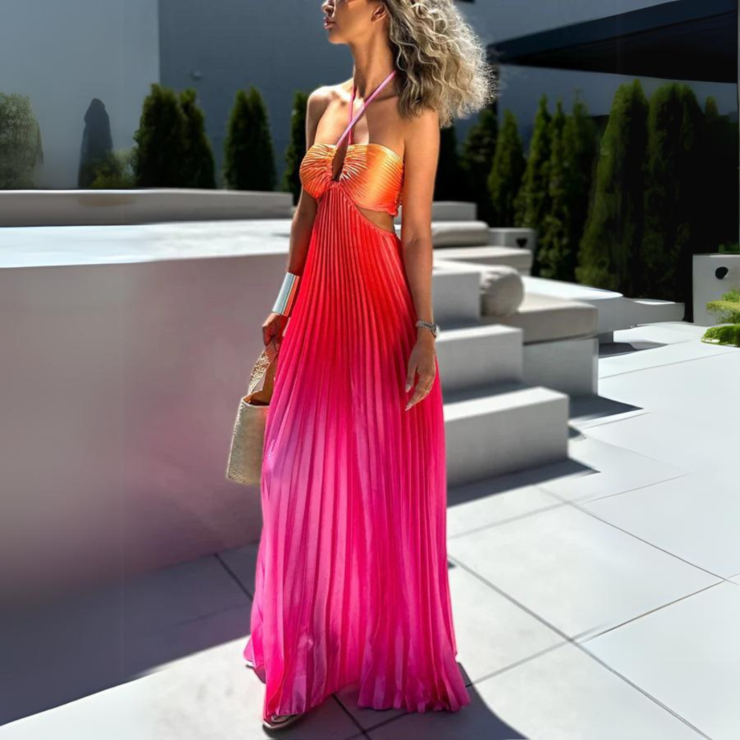 'Genela' gradient pleated long dress