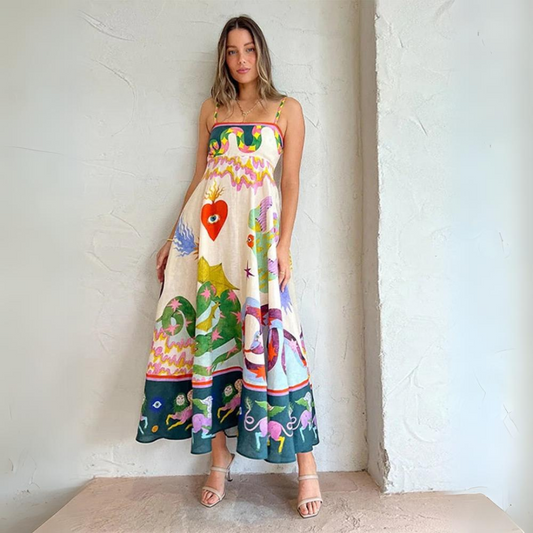 'italia' printed swing  maxi dress
