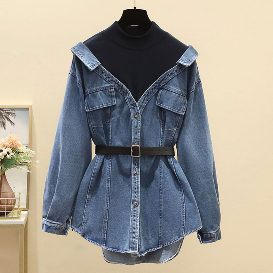 'Jane' denim layered shirt with belt