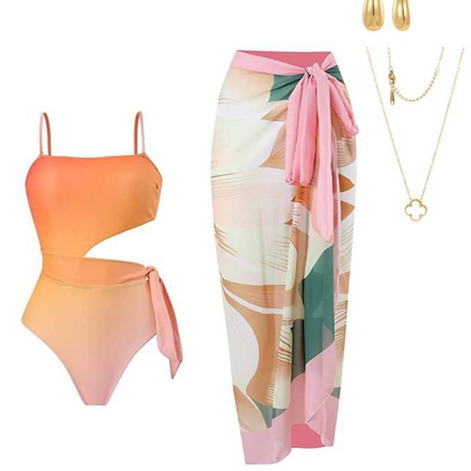 'All about sunset' swimsuit set with sarong