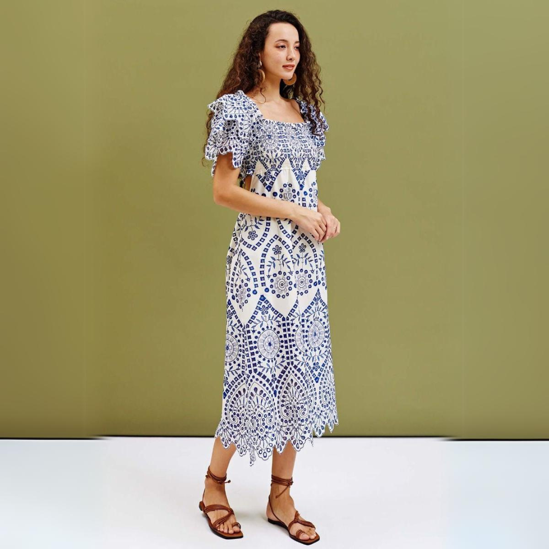 'Gerry' embroidered cotton maxi dress
