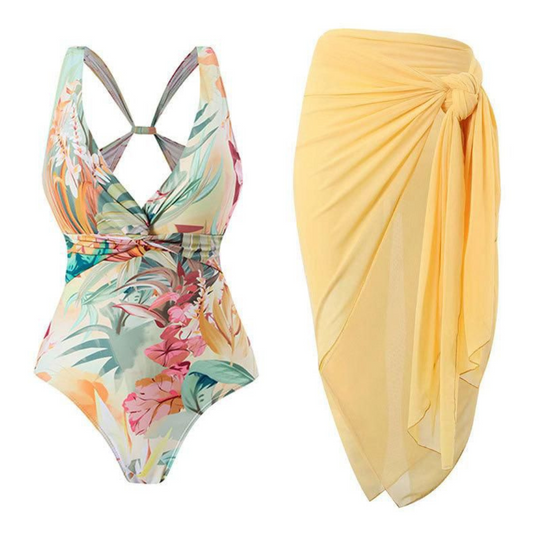 'Chasing sunset' padded monokini with sarong.