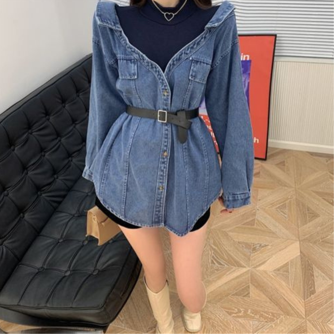 'Jane' denim layered shirt with belt