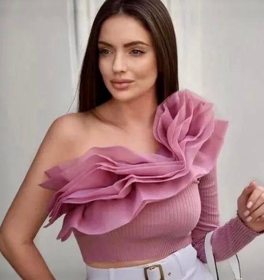 Ruffled one-shoulder top